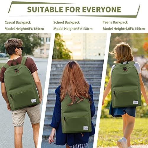 VASCHY School Backpack, Unisex Slim Lightweight Water-resistant Minimalist Backpack for Men Women College Schoolbag Travel Bookbag Green — view 6