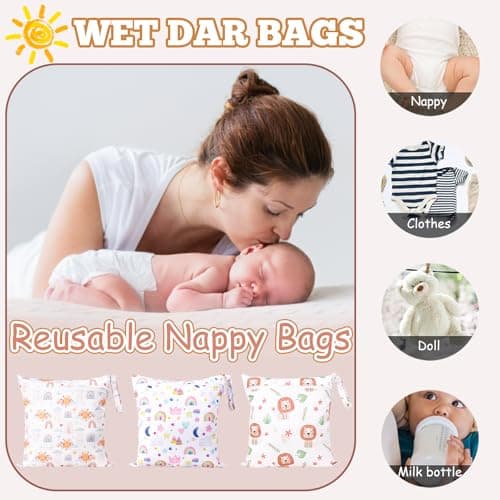 GSrenyu 3 Pcs Wet Bag Waterproof Wet Dry Bags, Reusable Nappy Bag Organiser — view 4