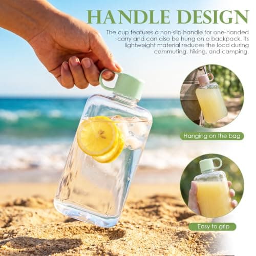 Sesaver 2Pcs Flat Water Bottle Set with Handle(Pink + Green) — view 5