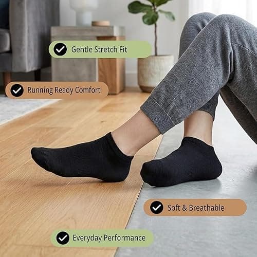 J&A MARTS Men's Bamboo Trainer Socks 6 Pairs | UK 6-11 Black | Soft Breathable No Show Ankle Socks | Moisture Wicking Trainer Liners for Running, Walking, Gym, Sports & Everyday Wear — view 5