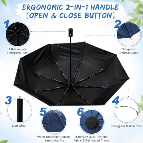 Jexine 20 Pack Compact Umbrellas Bulk, Automatic Open Close Travel Umbrellas for Rain, Windproof Portable Folding Umbrella for Men Women, Small Collapsible Umbrella for Travel Office Wedding — view 3