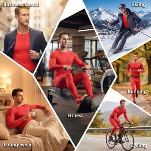 Minghe Thermal Underwear Mens, Long Johns for Men Thermal Underwear Set Red — view 5