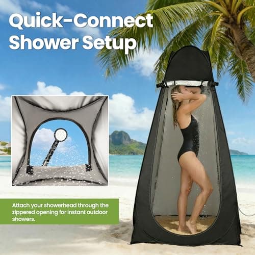ROPODA Pop Up Toilet Tent, 210T Polyester Portable Camping Shower Tent with Carrying Bag, UV Protection, Water-resistant, Pop Up Changing Tent for Beach, Picnic, Fishing, Hiking, 210 cm, Black — view 2