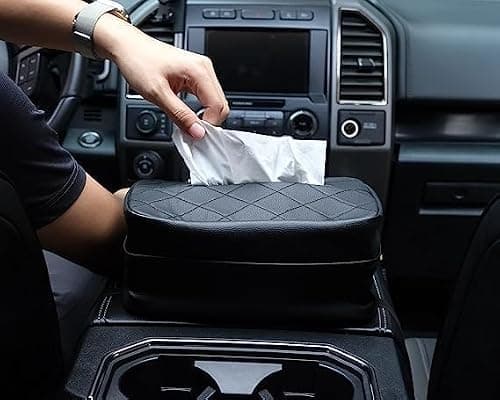 Qirc PU Leather Car Tissue Holder, Car Back Seat Headrest Hanging Tissue Boxes, Cars Napkin Box Holder for Universal Auto, Large Tissue dispenser fit for 120 Tissues per Box (Beige) — view 5