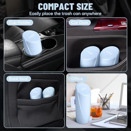 Car Trash Can Bin with Lid - Car Garbage Can Cup Holder - Light Blue Mini Leakproof Vehicle Trash Garbage Can Bin with 20pcs Trash Bags-Car Organizers and Storage for Front Back Seat Accessories — view 3