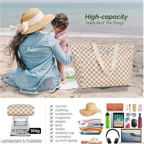 HOMESPON Large Waterproof Beach Bag for Women, Zippered Pool Tote — view 3