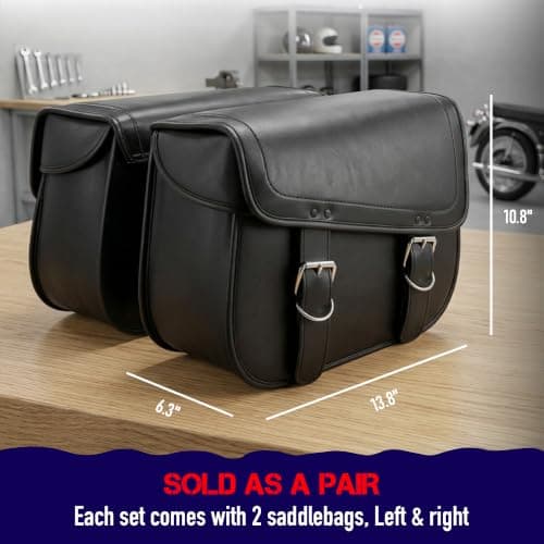 Nomad Leather Motorcycle Saddlebags Large Quick-Easy Universal Fit Throw Over Saddle Bags Cruiser Biker Side Bags (Black) — view 6