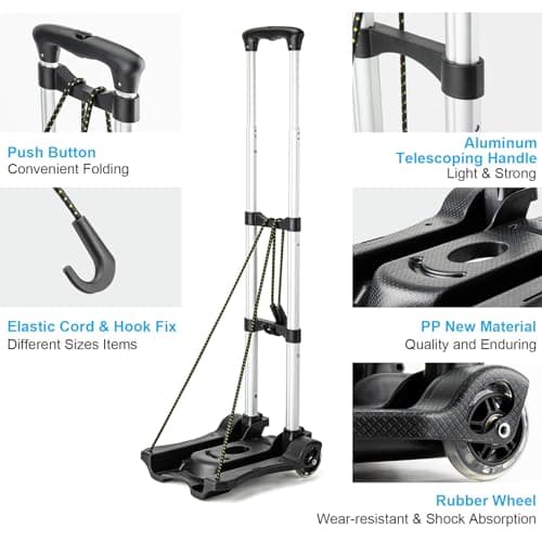 Vsaikeo Small Folding Hand Truck Dolly with 2 Wheels, Lightweight Aluminum Foldable Luggage Cart into Backpack, Collapsible Carts Portable Dolly for Airport Travel Moving — view 4