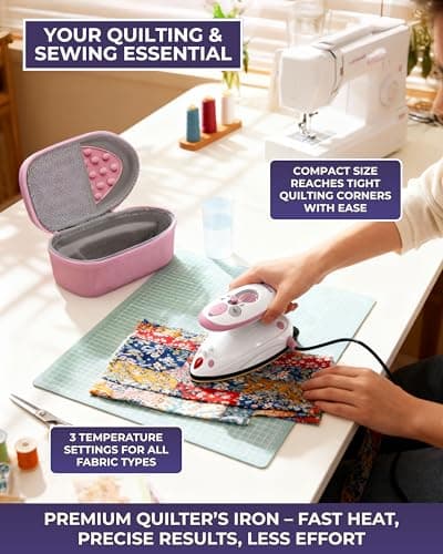 The Quilted Bear Premium Mini Iron and Portable Ironing Mat Bundle, Pink — view 6