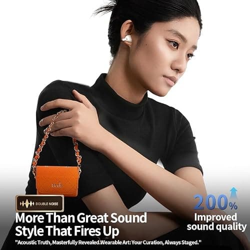 BUDZ Wireless Earbuds with Gift Box for Women, Bluetooth 5.4 Headphones with leather bag, Hi-Fi Dual-Magnetic Diaphragm Earphone, 36H Battery, ANC, 360° Spatial Immersion (HMS Orange) — view 3