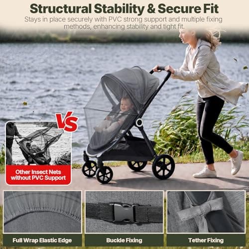Orzbow Mosquito Net for Pram, Two-Way Zippers for Easy Access — view 4