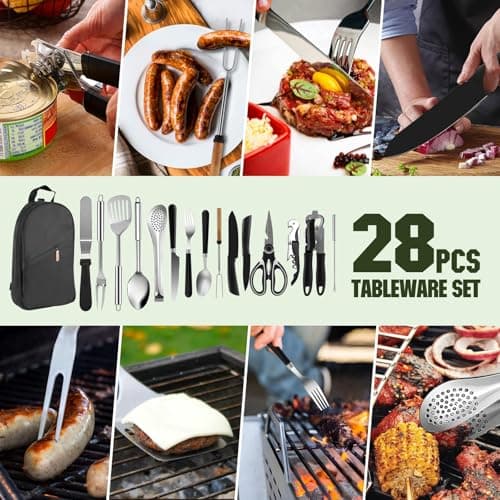 28 Pcs Camping Cooking Utensils Set, Camping Utensil Set for Campervan, Camping Travel Accessories Cooking Essentials, Camping Kitchen Utensil Organizer Travel Set, Kitchens Portable Cooking (28Pcs) — view 2