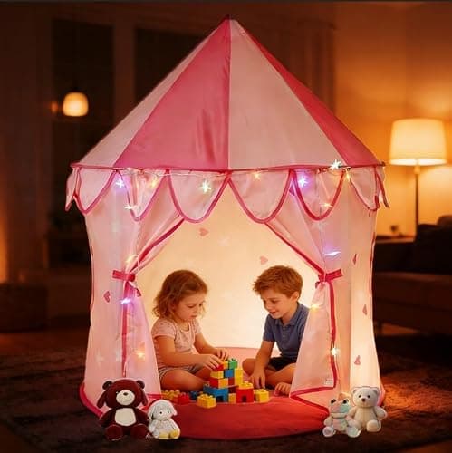 Kids Play Tent for Girls; Multi-Coloured Star Lights & Squeezy Squishy Rainbow Frog. Compact Size Kids Play Tents-105 cm wide. Pop Up Tent for 3 4 5 6 7 Year Old Girls – Indoor/Outdoor play tent — view 3
