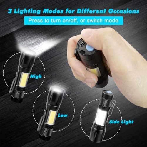KunHe 20 Pack USB-C Rechargeable Mini LED Torch, Compact High Lumen EDC Torches with COB Side Light, Zoomable Clip-On Torch for Camping, Emergencies & Gifts — view 3