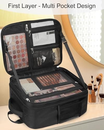 Relavel Makeup Backpack Makeup Artist Bag Professional Extra Large Cosmetic Bag Travel Train Case Storage Organizer Double-Layer Large Capacity Cosmetic Case with 4 Pouch(Black) — view 3