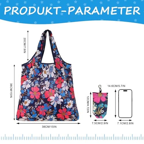 6 Pack Foldable Reusable Shopping Bags,Tote Bags, Grocery Bags with Hook, Eco-friendly Travel Recycle Shopping Bags in Pocket, Waterproof and Machine Washable for Daily Shopping Supplies load — view 3