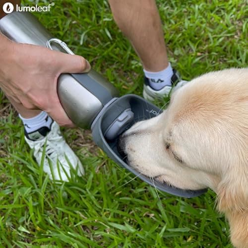 LumoLeaf Portable Dog Water Bottles 800ml, Stainless Steel Pet Travel Water Bottle Dispenser for Walking, Hiking and Outdoor, Portable Water Bowl for Large Dogs (Grey) — view 2