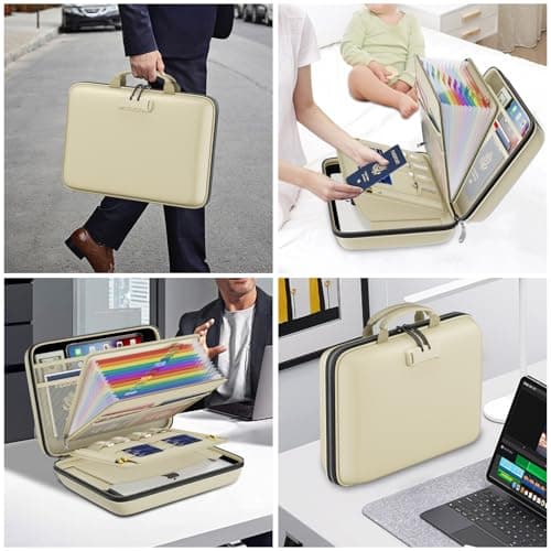 DocSafe Fireproof File Organizer with Lock, Hard-Shell Case Fireproof Document Box with 13 Pocket Accordion File Folder, Portable Home Office Travel Safe Storage for Important Documents Laptop Beige — view 5