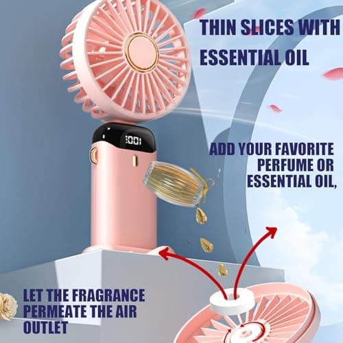 Jsdoin Hand Held Fan,Portable Handheld USB Rechargeable Fans with 5 Speeds,Battery Operated Mini Fan Foldable Desk Desktop Fans with LED Display for Home Office Bedroom Outdoor Travel (Pink) — view 5
