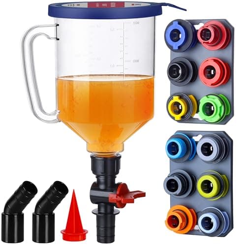 SMART JERRY - Spill-Proof Engine Oil Funnel Kit|Oil Change Funnel w/ 12 Adapters & 2 Magnetic Adapter Organizer Boards|Transparent Body w/Scale & Shut-Off Valve|Universal Fit