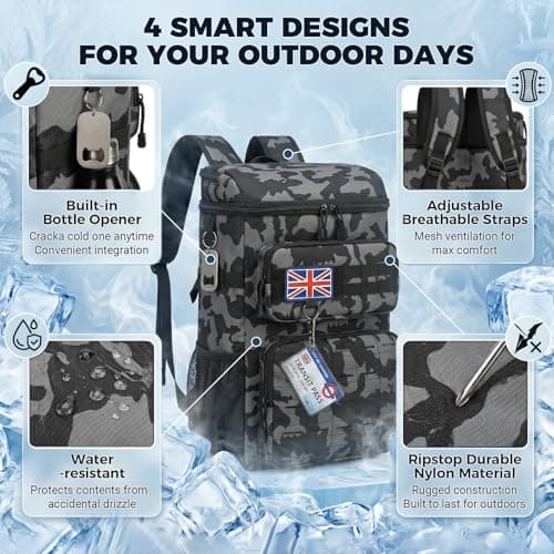 Jetviivid Tactical Cooler Backpack for Men, Insulated Backpack with Bottle Opener, Waterproof Leakproof Thermal Lunch Bag, Cooler Bag for Camping Picnic Hiking Beach Daily Day Trips, Black Camo — view 5