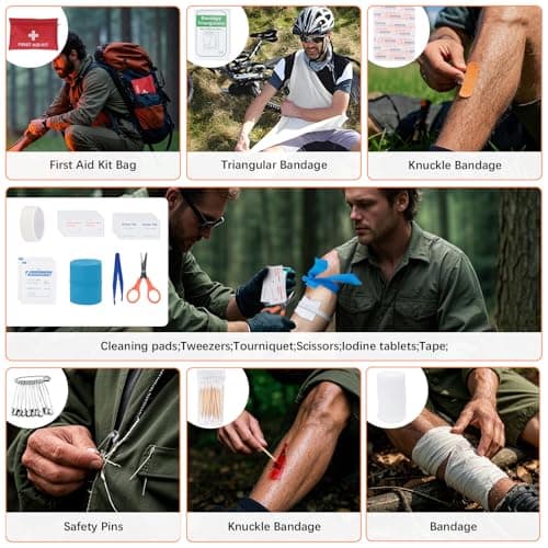 72 Pcs Outdoor Emergency Survival Kit with First Aid Set, Survival Gear with Rescue Blanket Compass Gifts for Men for Camping Adventure Walks — view 3