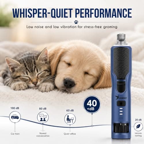 Candure Dog Nail Grinder 7-Speed Whisper Quiet Dog Nail Trimmer for Large, Medium, Small Dogs, Cats & Pets – Silent Type-C Rechargeable Dog Claw Grinder with 360° LED Light & Extra Head (Dark Navy) — view 4