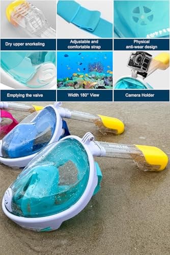 HINATAA Snorkel Mask 180°Full Face, Diving Mask Free Breathing Design Anti-Fogging and Anti-Leak Technology with Adjustable Head Straps for Adult Youth Kids (L/XL, Green) — view 3