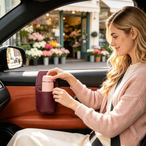 Car Door Cups Holder Window Hanging Organizer,Car Door Storage Pocket，Red — view 5