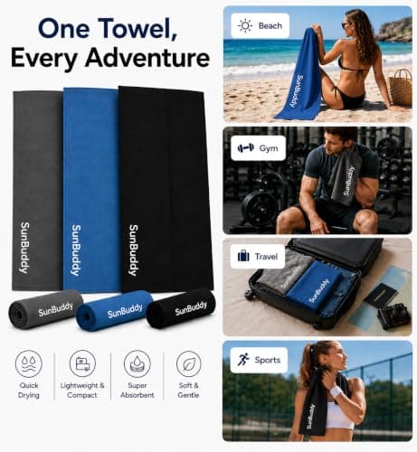 SunBuddy Microfibre Towel – Quick Dry, Lightweight, Super Absorbent, Sand-Free Travel & Gym Towel – Grey (Black) — view 3