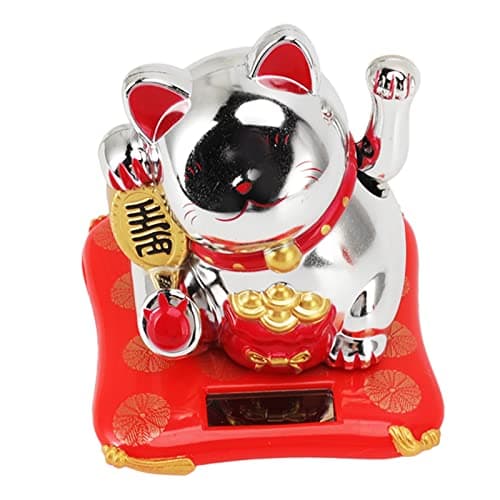 KymAr Lucky Money Cat, Solar Powered Waving Cat Wealth Welcoming Solar Cute Happy Lucky Cat Fortune Cat Statue Ornament for Home Car Decor(Blessing Bag Gold) (Blessing Bag Silver) — view 4
