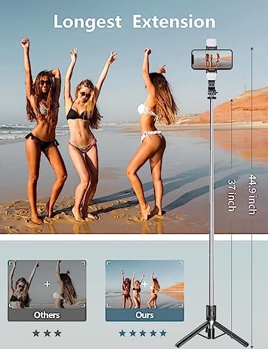 Selfie Stick Tripod with 2 Fill Lights, 45''Phone Tripod with Remote — view 3