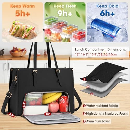 RAINSMORE Laptop Work Bags for Women with Insulated Lunch Compartment Large — view 4
