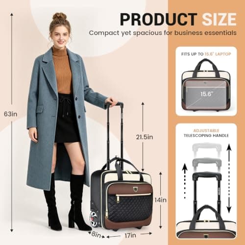 RUCYEN Rolling Laptop Bag,Rolling Briefcase for Men & Women,Laptop Briefcase on Wheels,Carry On Bag for Business Travel, Black-White, 15.6", Classic — view 4