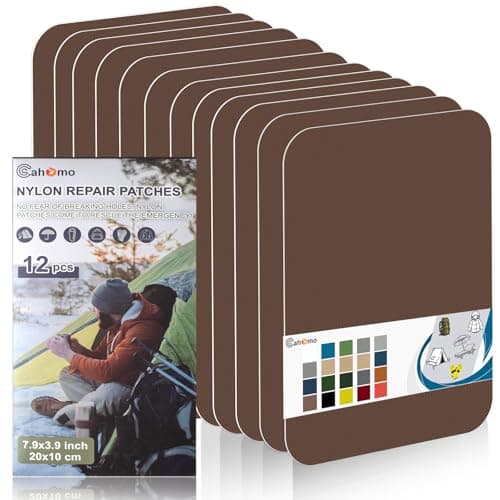 Cahomo Nylon Repair Patches 20x10 cm 12 pcs Nylon Repair Tape Nylon Fabric Patch Self Adhesive Outdoor Camping Gear Nylon Repair Kit for Tent, Umbrella, Down Jackets, Sleeping Bag, Knapsack (Brown)