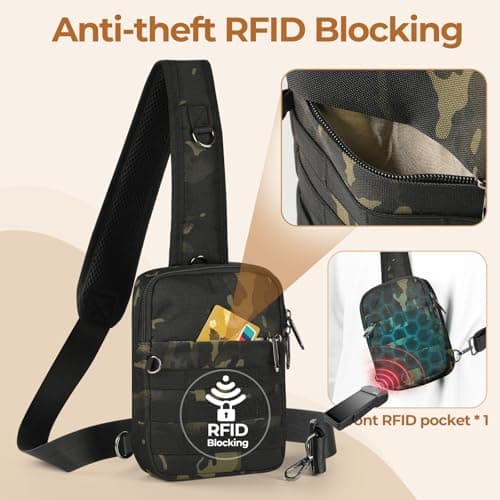 BROADREAM Tactical Anti-theft Sling Bag - Waterproof Crossbody Chest Pack for Men, Mini Shoulder Bag with Zipper Lock & RFID Blocking for Travel Work Sport — view 2