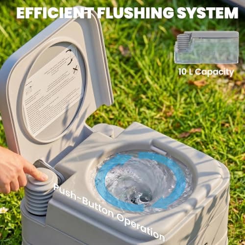 HOMCOM 10L Portable Toilet for Adults with 2 Detachable Tanks Lid Grey — view 4