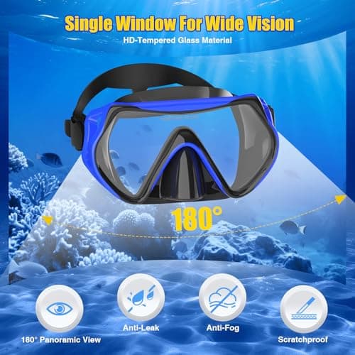 MELUMILU Snorkel Set, Snorkel Mask 180° Panoramic Wide View, Anti-Fog Scuba Diving Gear, Professional Swim Goggles for Free Breathing, Swim, Diving, (Black Blue) — view 2