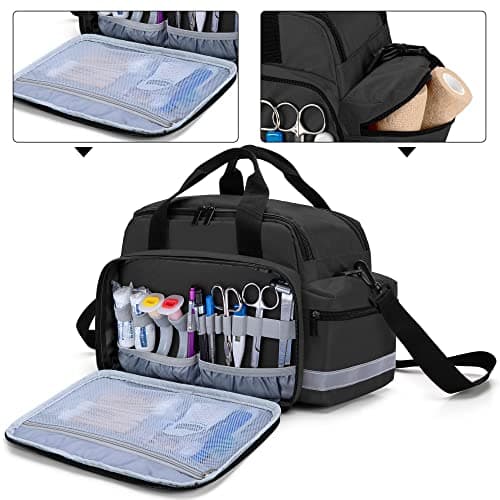 Trunab Medical Bag Empty – Nurse Supply Bag with Shoulder Strap, Black — view 2