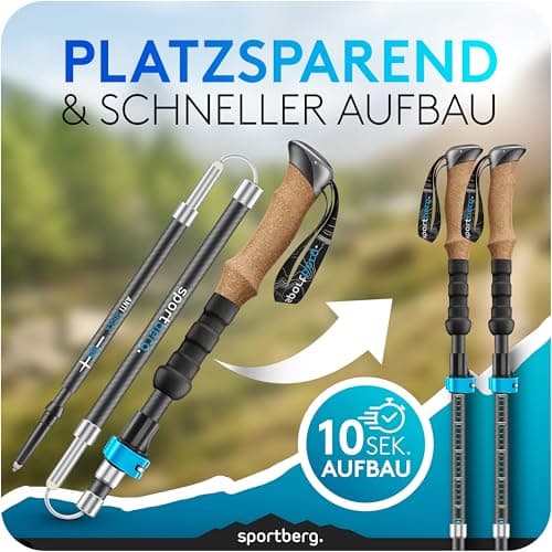Folding Hiking Poles Carbon/Aluminium - Lightweight Nordic Walking Poles Women/Men up to 1.70 m Height - Height Adjustable with Cork Handle for Maximum Grip When Hiking & Outdoor Adventures — view 3