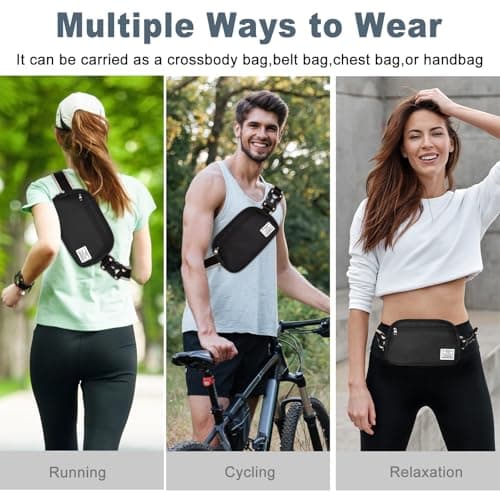 DMLuna Small Crossbody Bags for Women Trendy, Lightweight Waist Pack for Women & Men, Mini Belt Bag, Waist Bag with Adjustable Strap for Running Workout Traveling, Black — view 5