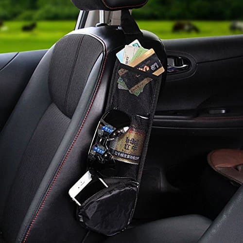 Vinsani® Car Seat Side Pocket Organizer – Multi-Purpose Hanging Storage Pouch for Phones, Keys, Drinks & Accessories – Waterproof Fabric with Adjustable Straps – 38 x 12.5 cm – Black — view 2