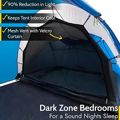 Trail Hartland 4 Man 2 Room Tent With Living Area and Awning, 3000mm Waterproof Rating, Tunnel Tent with Dark Zone Bedroom Technology, Family Camping, Bag Included (420cm x 210cm x 140/115cm) — view 3