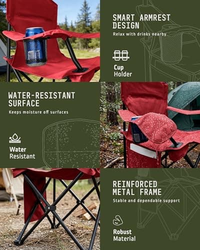Voyager Folding Camping Chairs 2 Pack with Cooler Bag, Lightweight Q195 Steel Frame, 600D Oxford Fabric, Portable & Comfortable - Black (Red, Pouch) — view 5