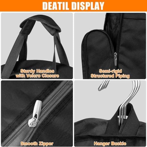 43-Inch Heavy Duty Garment Bags for Travel Waterproof Suit Carrier Bag for Men & Women with Handle and Large Pocket Carry On Luggage in Business Trip Flight, Black — view 6
