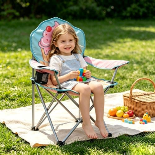 ALUNA Kids Foldable Outdoor Camping Chair Assorted Designs with Cup Holder & Security Lock for Picnic Garden Patio Beach Fishing (Blue) — view 2