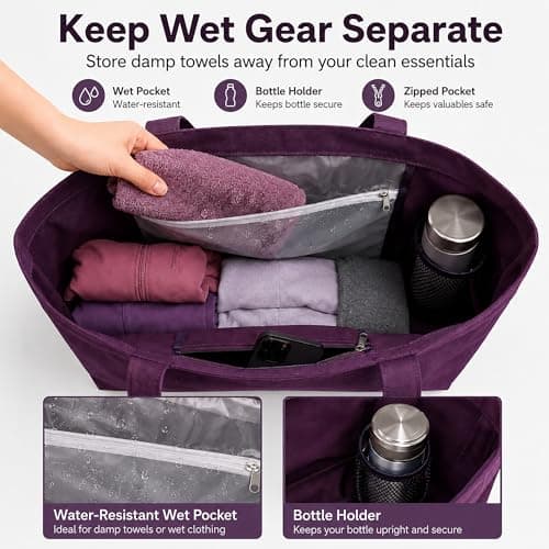 Cwokarb Yoga Bag for Women, Cotton Canvas Yoga Mat Tote with Wet Pocket — view 3