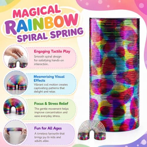 Spiral Spring Play, Mini Spiral Spring for Party Bags, Engaging Sensory Tool for Classroom Rewards and Entertainment, Portable Rainbow Coil for Travel, Gold Foil Accent Design — view 4