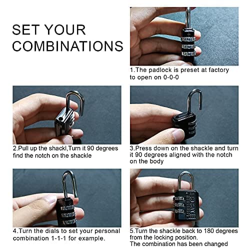 SISAV 3 Digit Combination Lock,Gym Padlock,Outdoor Padlock,Suitable for School Lockers,Tool Boxes,Travel Backpack,Hasp(Black 5pack) — view 6