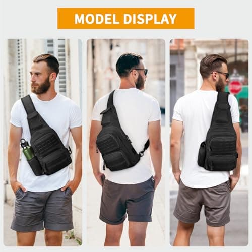 HUNTVP Sling Bag with Water Bottle Holder for Men Women, MOLLE Tactical Water Resistant Chest Bag with USB Port, Lightweight Crossbody Shoulder Backpack for Travel, Hiking, Cycling — view 6